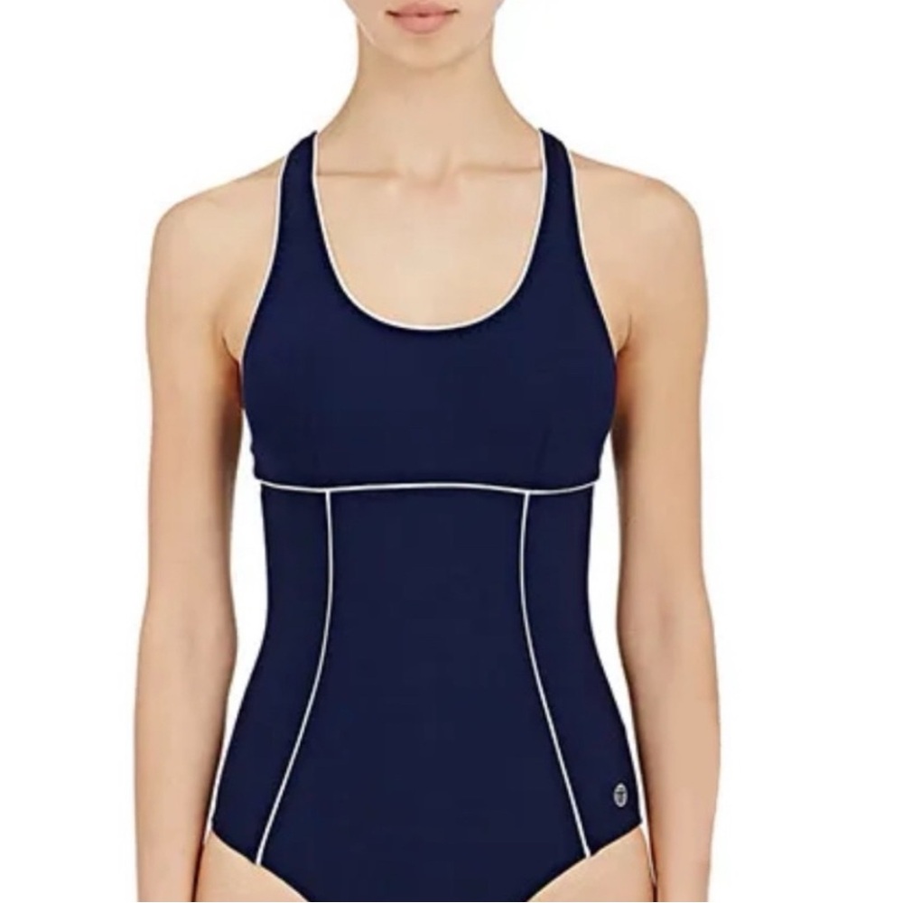 $185 Tory Burch Sport Blue Racerback One Piece Swimsuit